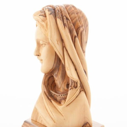 Olive Wood Virgin Mary Bust Statue - Statuettes - Bethlehem Handicrafts