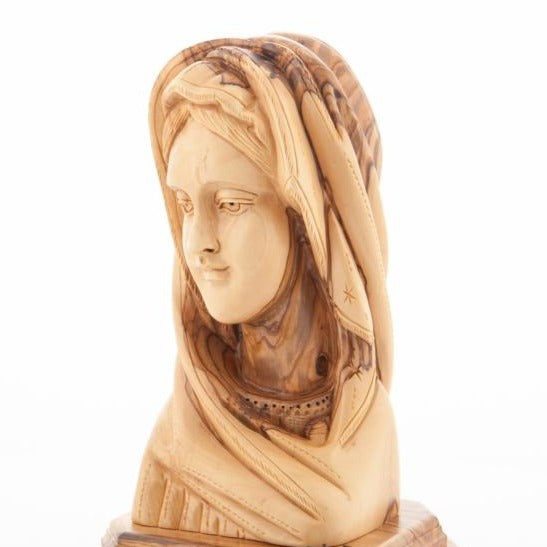 Olive Wood Virgin Mary Bust Statue - Statuettes - Bethlehem Handicrafts