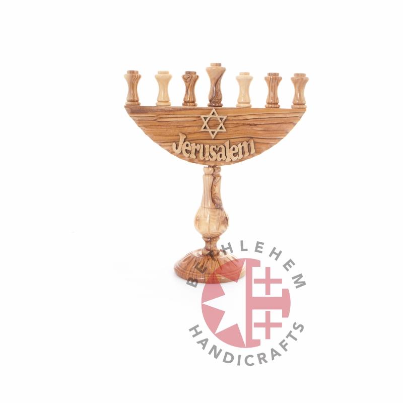 Hanukkah (Olive Wood Hand Carved Nine-Branched Candelabrum) - Specialty - Bethlehem Handicrafts