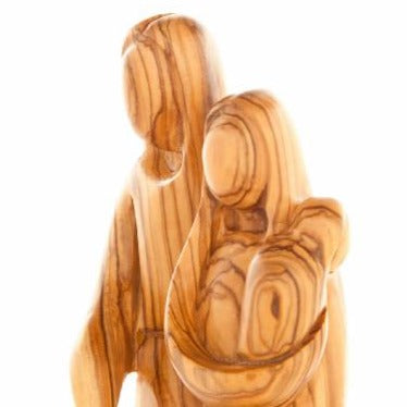 Abstract Olive Wood Holy Family Statue on Wooden Base