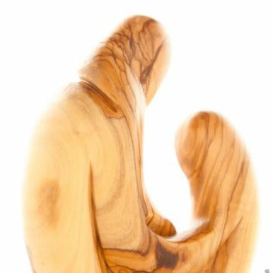 Handcrafted Olive Wood Holy Family Statue on Wooden Base (Abstract) - Statuettes - Bethlehem Handicrafts