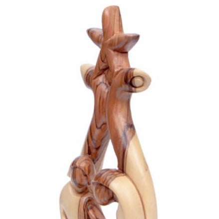 Abstract Olive Wood Holy Family Sculpture (Star Edition) - Statuettes - Bethlehem Handicrafts