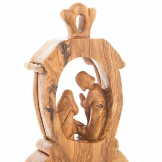 Olive Wood Holy Family Lantern Sculpture (Abstract) - Statuettes - Bethlehem Handicrafts