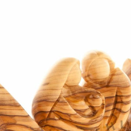 Olive Wood Holy Family Figurine (Moon Shaped) - Statuettes - Bethlehem Handicrafts