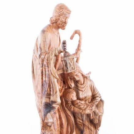 Modern Olive Wood Holy Family Holding a Lamp Statue - Statuettes - Bethlehem Handicrafts