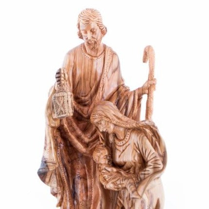 Modern Olive Wood Holy Family Holding a Lamp Statue - Statuettes - Bethlehem Handicrafts