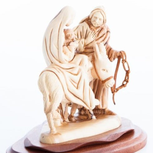 The Flight into Egypt's Carved Wooden Statue - Statuettes - Bethlehem Handicrafts