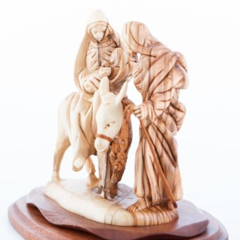 The Flight into Egypt's Carved Wooden Statue - Statuettes - Bethlehem Handicrafts
