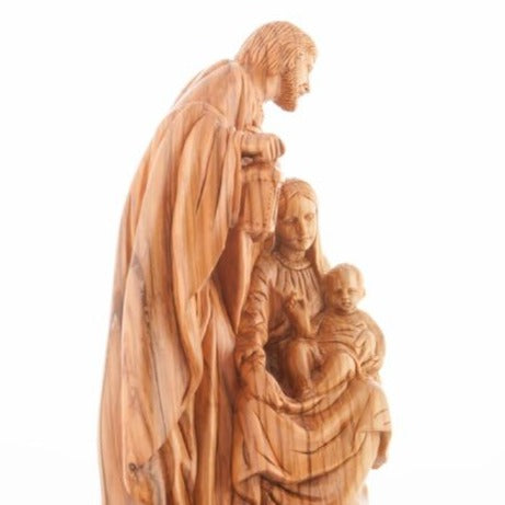 Olive Wood Holy Family Holding a Lamp Statue - Statuettes - Bethlehem Handicrafts