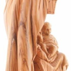 Olive Wood Holy Family Holding a Lamp Statue - Statuettes - Bethlehem Handicrafts