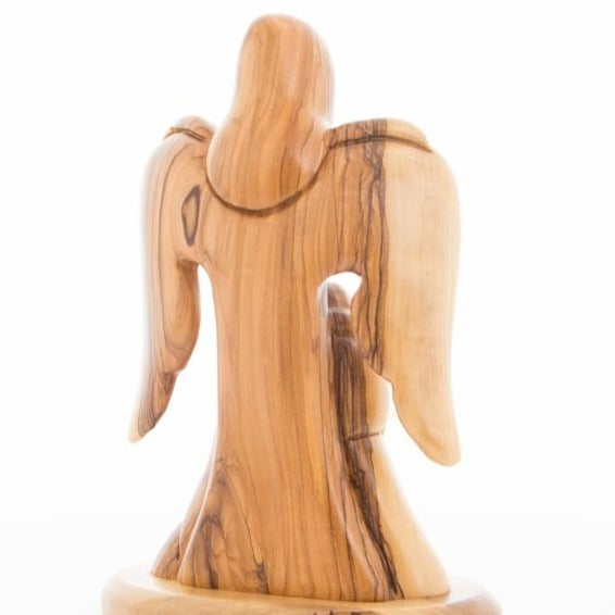 Olive Wood Guardian Angel with Holy Family Statue (Abstract) - Statuettes - Bethlehem Handicrafts