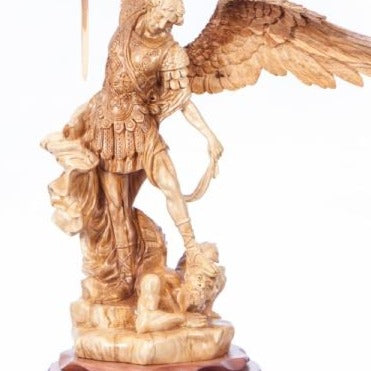 Hand Carved Olive Wood Statue of Saint Michael - Specialty - Bethlehem Handicrafts