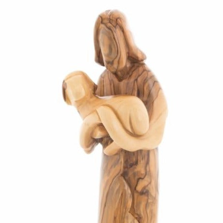Abstract Olive Wood Good Shepherd Carving - Statuettes - Bethlehem Handicrafts