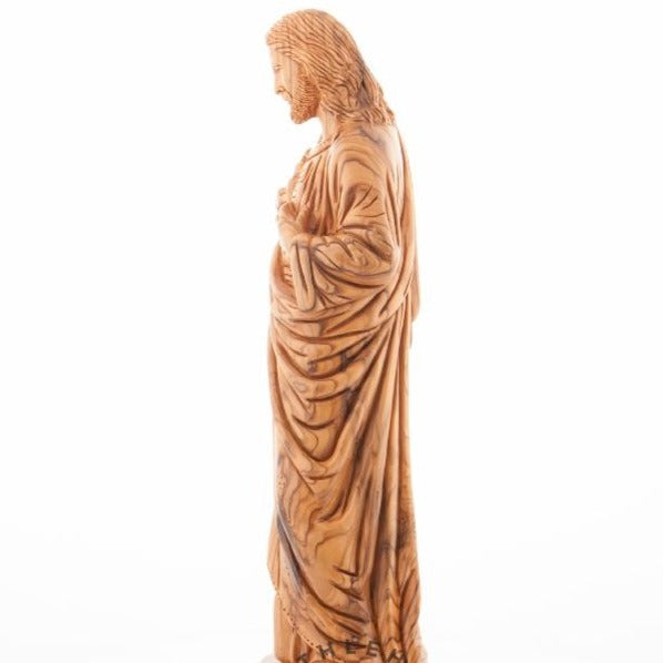 Olive Wood “Sacred Heart of Jesus” Statue - Statuettes - Bethlehem Handicrafts
