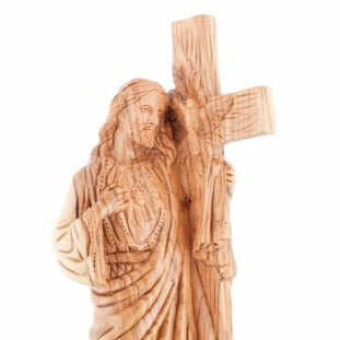 Wood Statue of Jesus Holding The Cross - Statuettes - Bethlehem Handicrafts