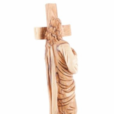 Wood Statue of Jesus Holding The Cross - Statuettes - Bethlehem Handicrafts