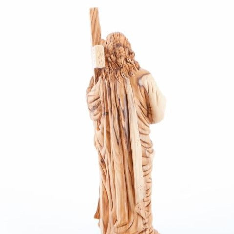 Wood Statue of Jesus Holding The Cross - Statuettes - Bethlehem Handicrafts