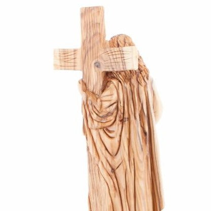 Wood Statue of Jesus Holding The Cross - Statuettes - Bethlehem Handicrafts