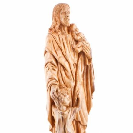 Carved Wooden Jesus With The Children's Statue - Statuettes - Bethlehem Handicrafts