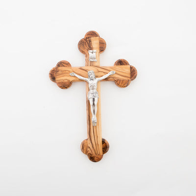 BuddedOlive Wood Crucifix with Silver Plated Corpus Made in Holy Land