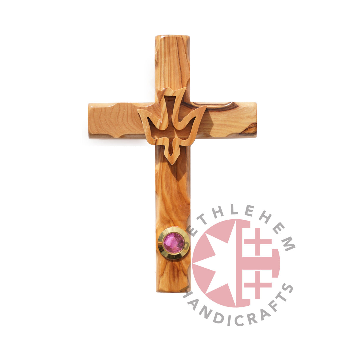 Cross with Holy Spirit Dove, 6" Holy Land Olive Wood