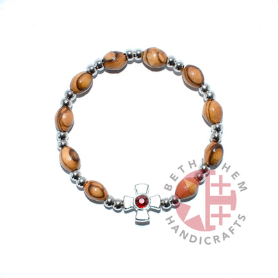 Bracelet with Garnet Birthstones, Olive Wood Oval 9*6 mm Beads