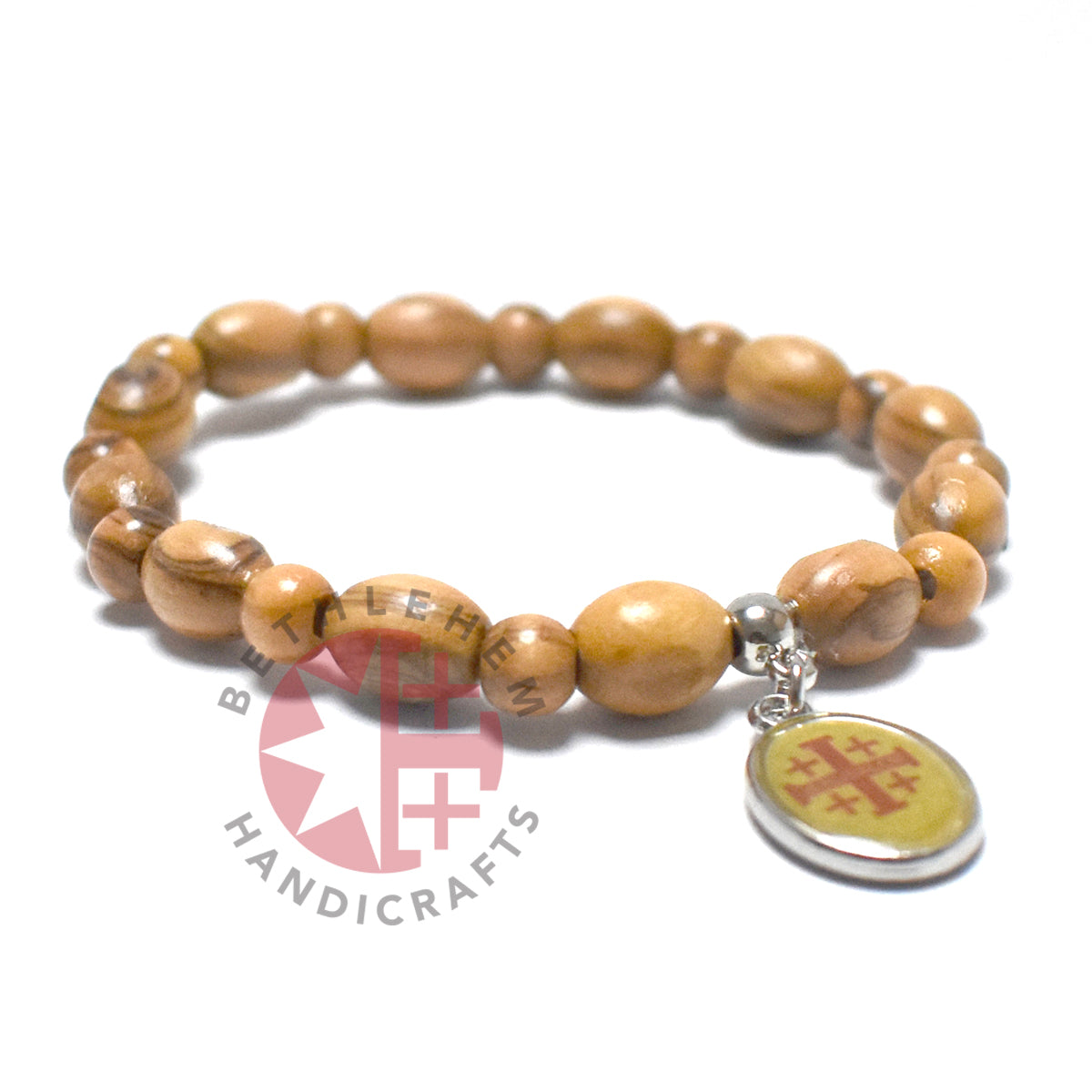 Oval Olive Wood 9*6 mm Beads Bracelet with Jesus Blessing Icon