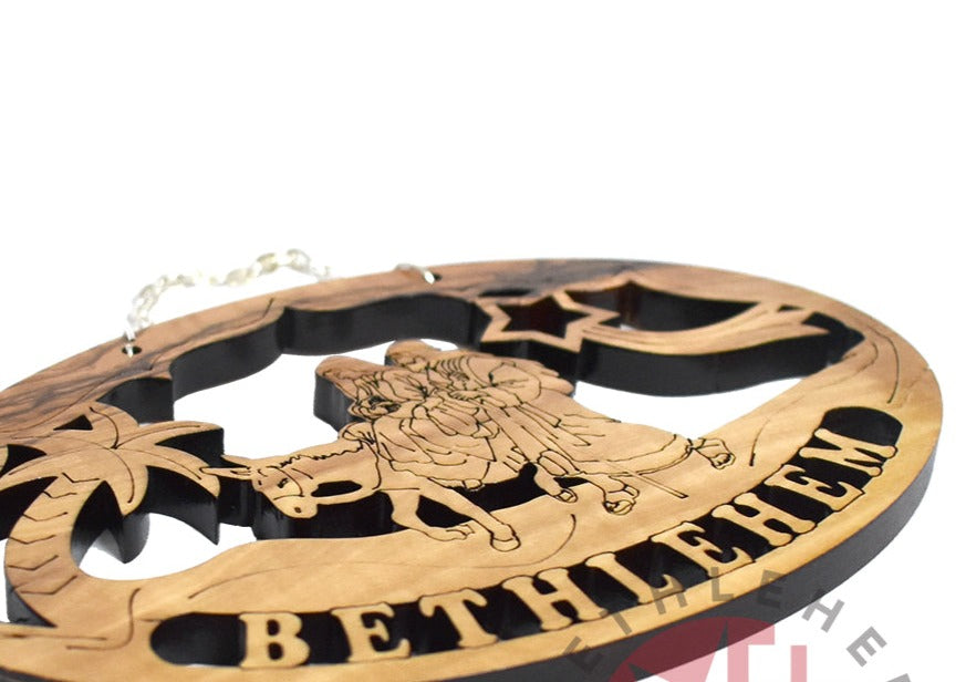 Flight into Egypt Christmas Ornament, 4" Olive Wood from Bethlehem,