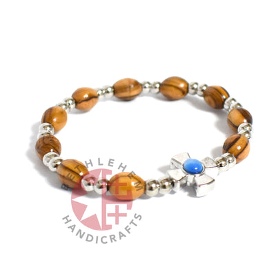 Bracelet with Blue Zircon Birthstones, Wooden Oval 9*6 mm Beads