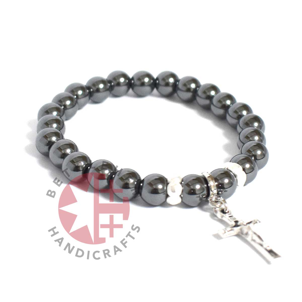 Hematite Bracelet Rosary with a Silver Plated Cross