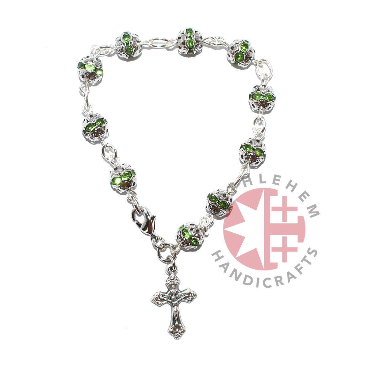 Finger Rosary, Green Crystal  6mm Beads