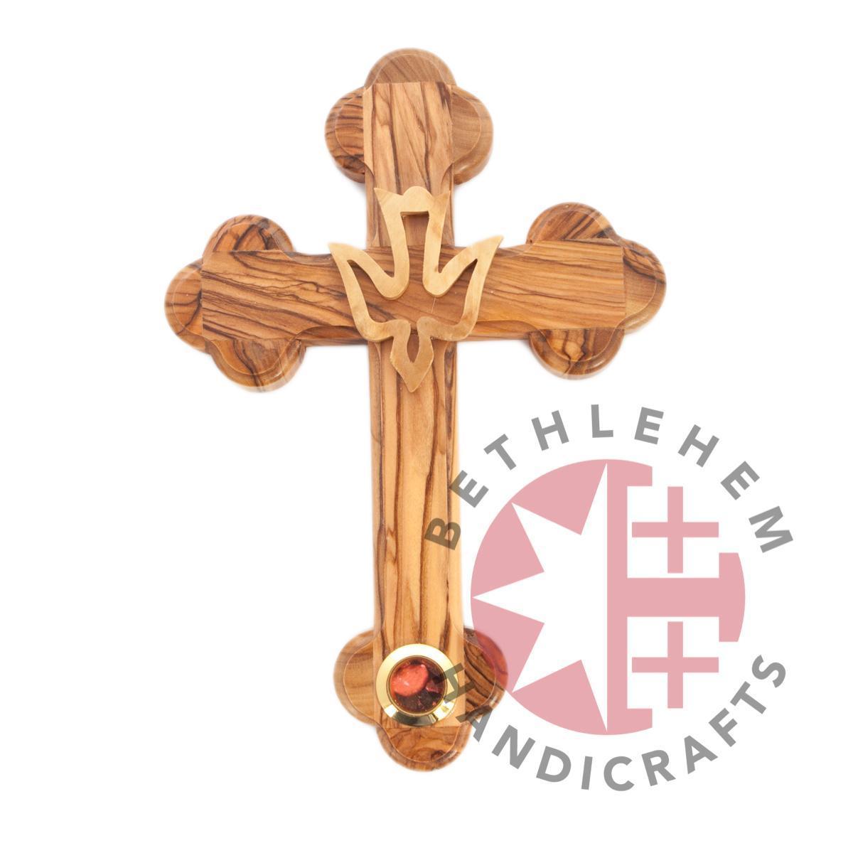 Hand Carved Cross With theHolySpiritDove Made from Olive Wood Grown in Holy Land by Christians