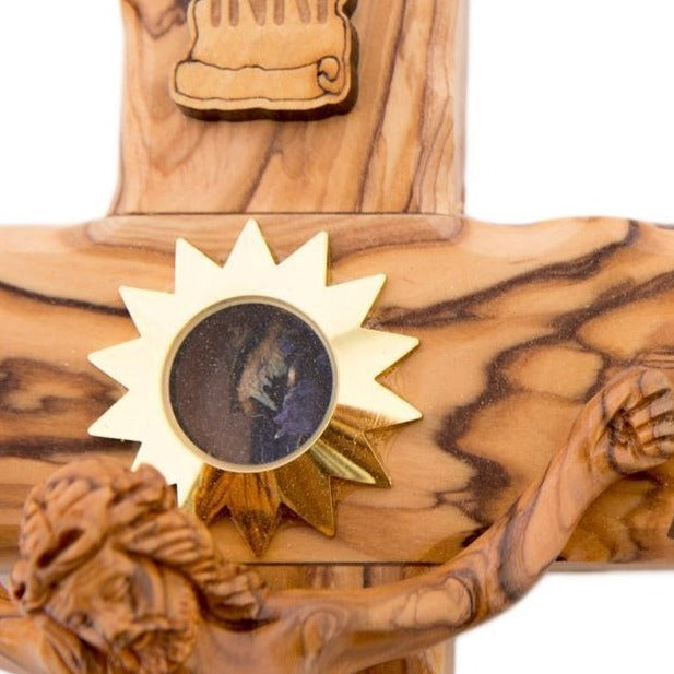 Hand Carved Olive Wood Wall Crucifix with 5 souvenirs from Holy Land Wall Cross
