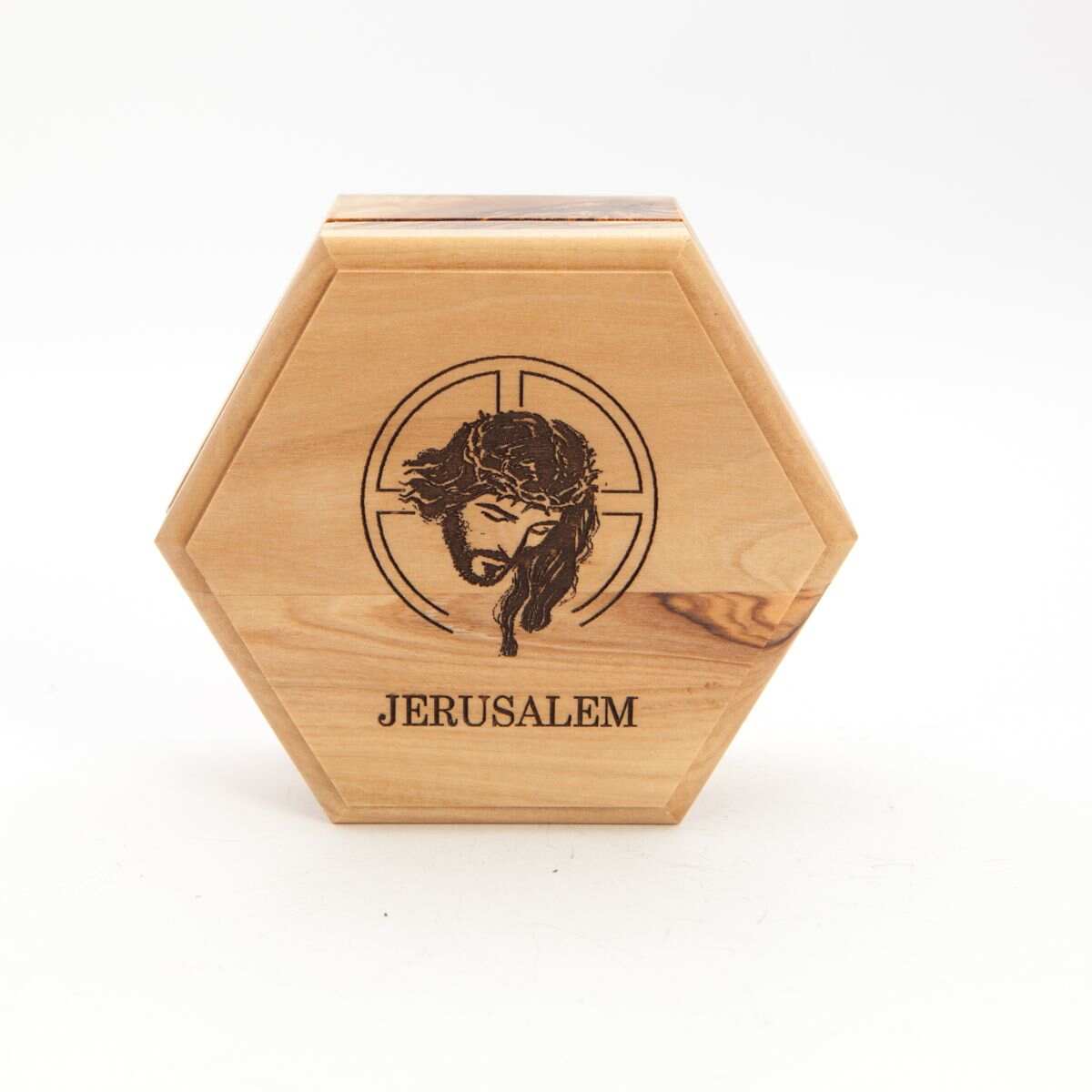 Jesus Christ Wooden Rosary Holder (Jerusalem), Hexagon