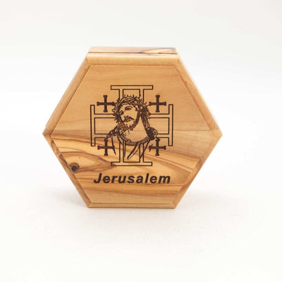 Jesus Christ Wooden Rosary Holder (Jerusalem), Hexagon