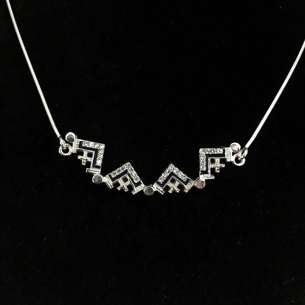 Dark Blue Two-Way Magnetic Jerusalem Cross Necklace (White Gemstones) - Jewelry - Bethlehem Handicrafts