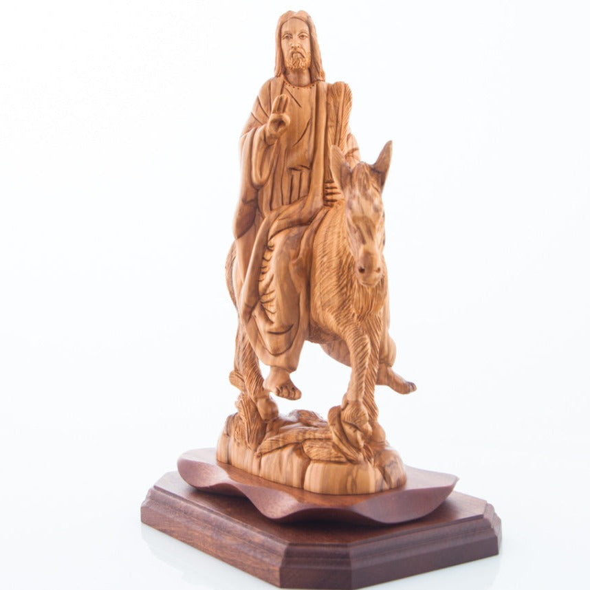Jesus Christ Riding Donkey, "Entry Into Jerusalem", 11.2" Wood Carving from Holy Land