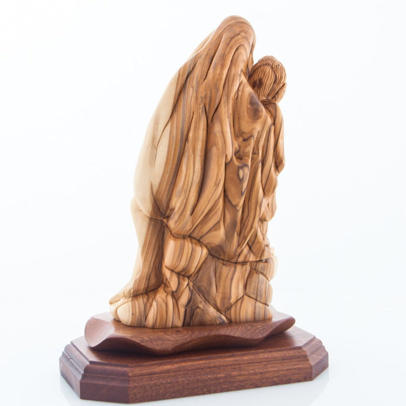 Hand Carved Olive Wood Contemplative Pieta Statue - Statuettes - Bethlehem Handicrafts