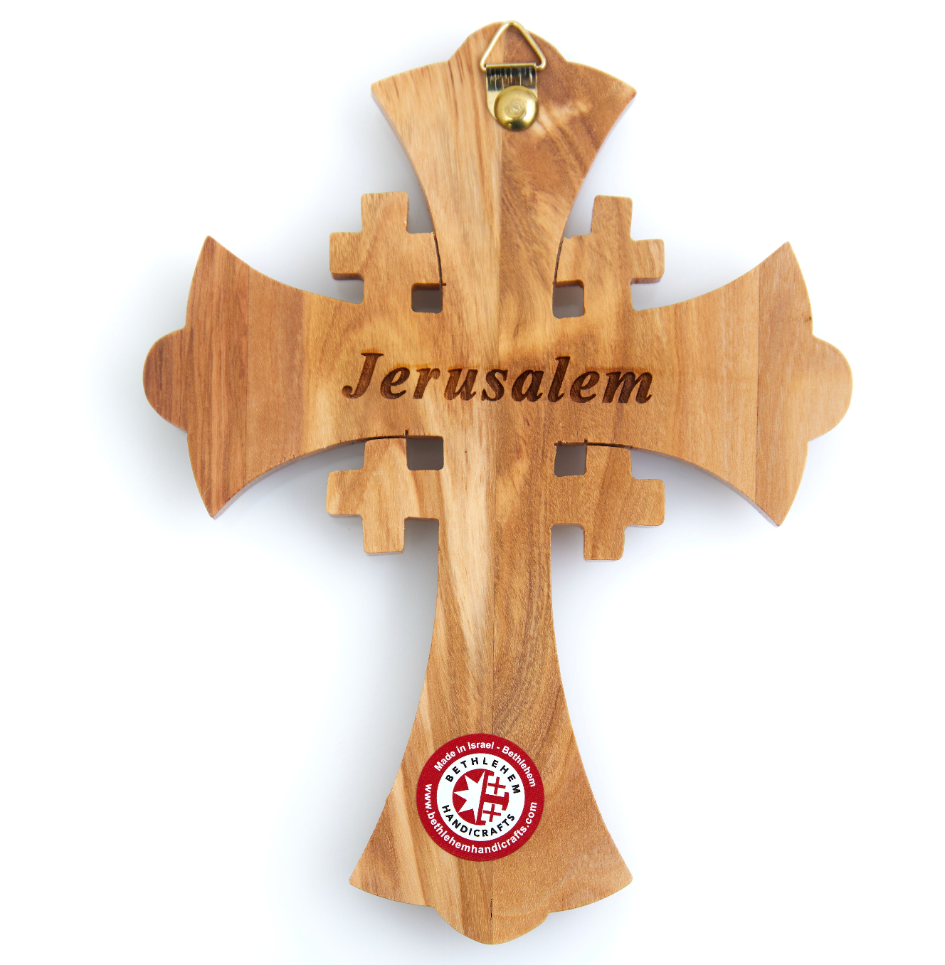 Jerusalem Olive Wood Wall Cross 7 Inches Holy Land Arrt Back
