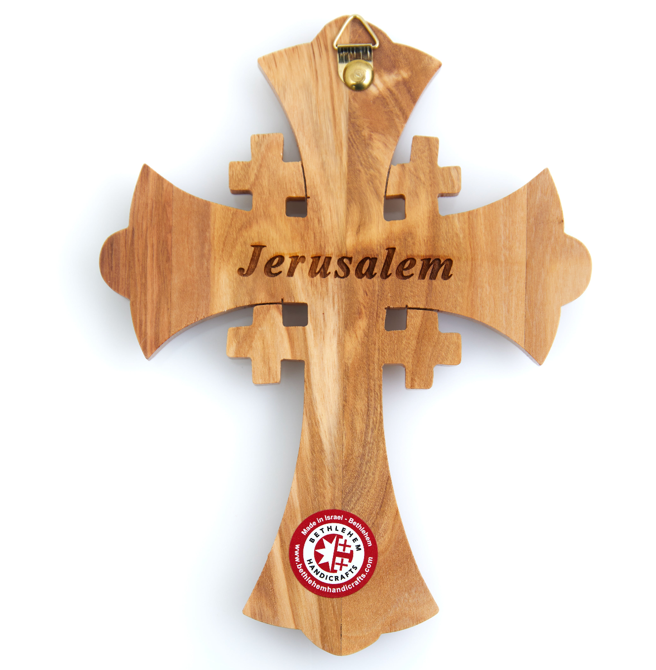 Jerusalem Olive Wood Wall Cross 7 Inches Holy Land Arrt Back 