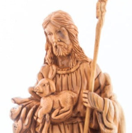 Jesus Christ The Good Shepherd Carved Wooden Statue Realistic Masterpiece
