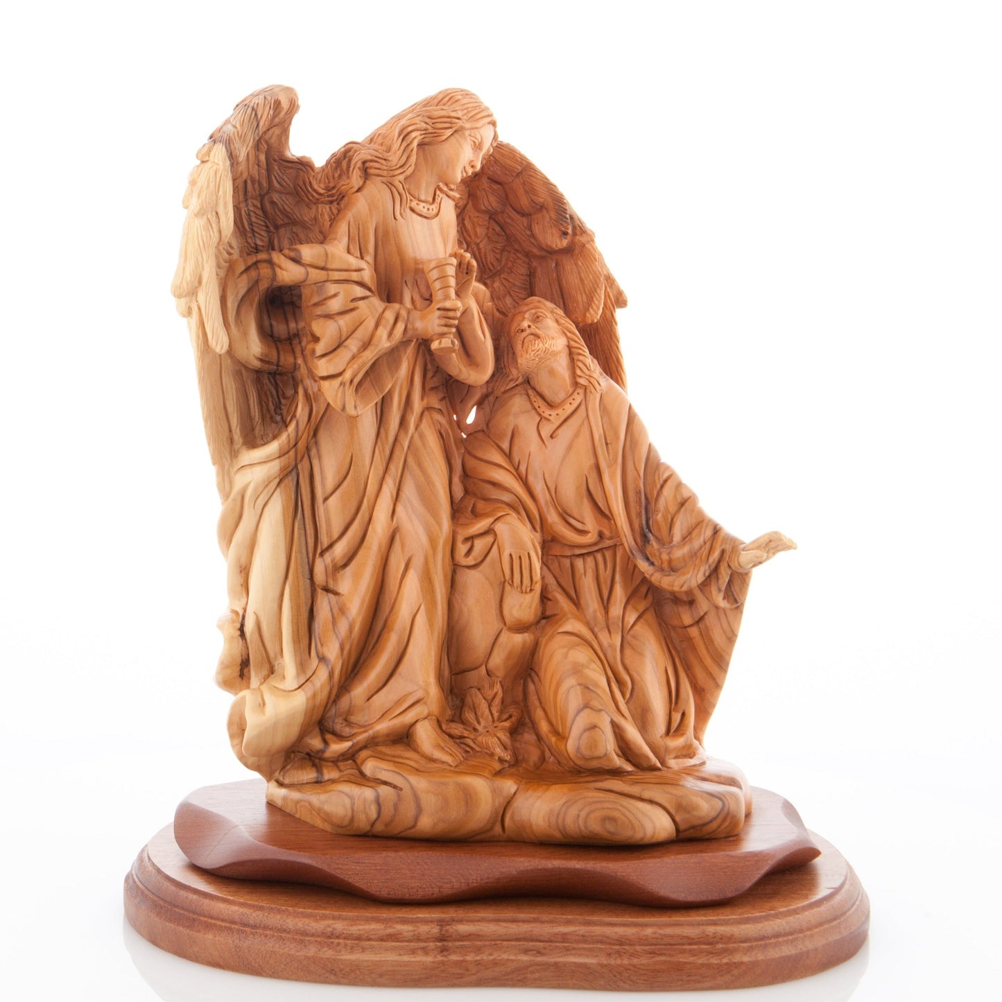 Jesus Christ with Angel in Garden of Gethsemane, 10.8" Masterpeice Carving from Holy Land Olive Wood