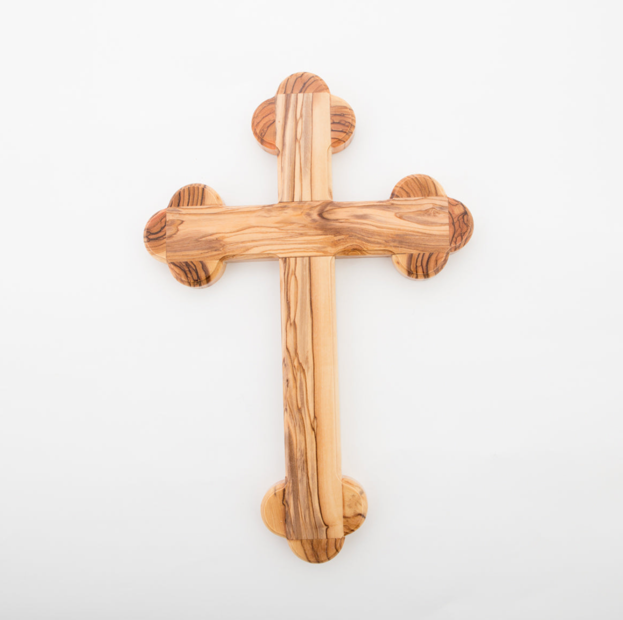 Large 13 Inch Plain Large Budded Olive Wood Wall Hanging Cross from Holy Land Olive Wood in Jerusalem