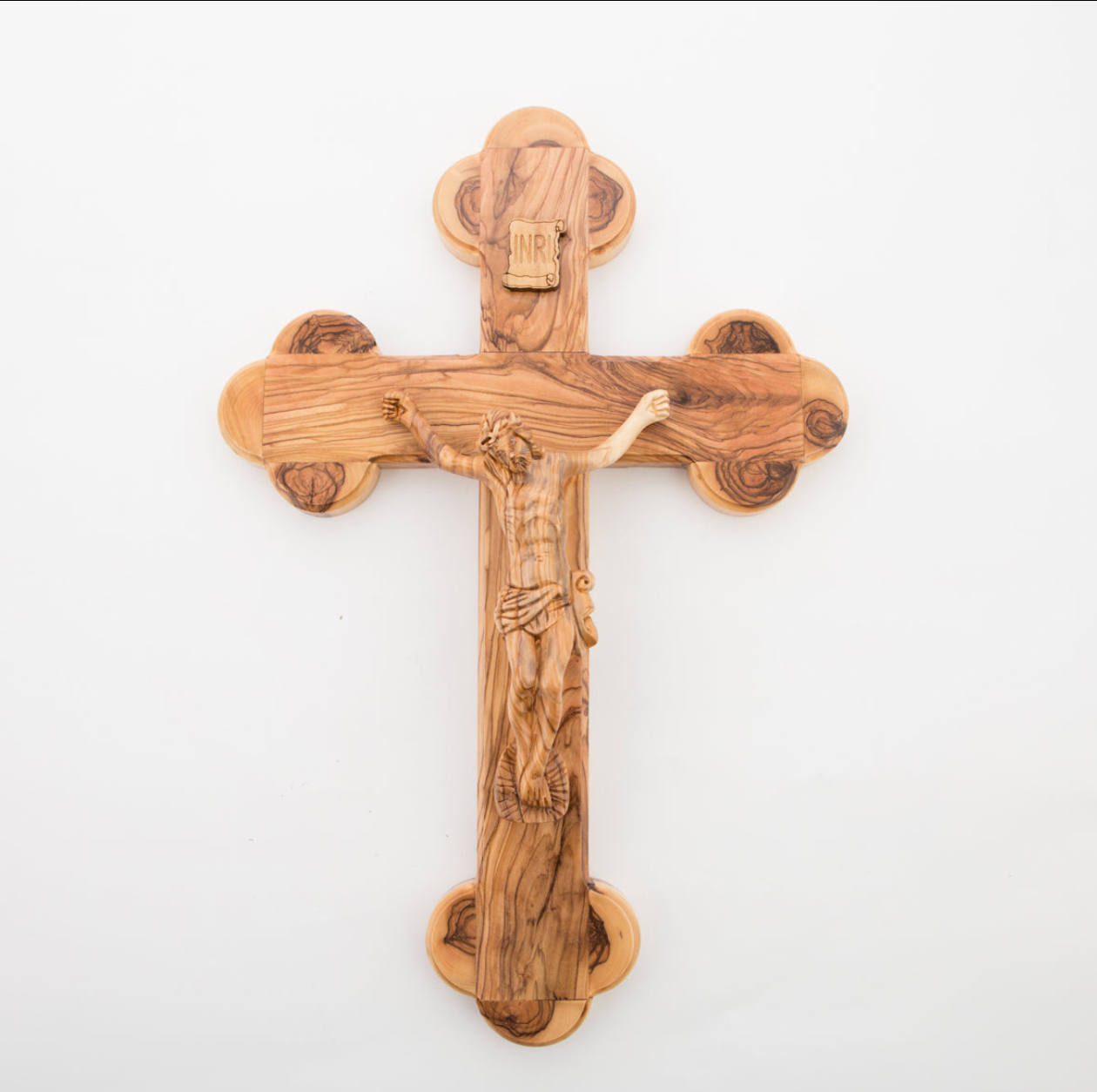 Hand Carved Crucifix Wooden Corpus Wall Hanging From Holy Land Olive Wood INRI Jesus