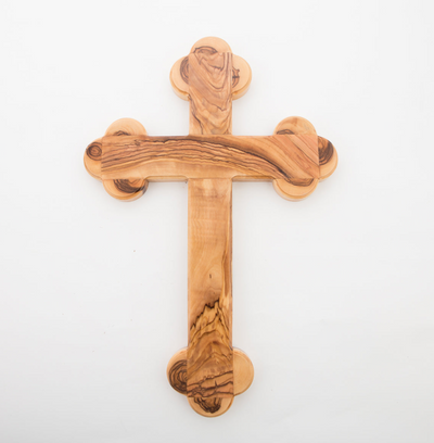 Large Budded Wall Cross Hand Made From Olive Wood in the Holy Land 