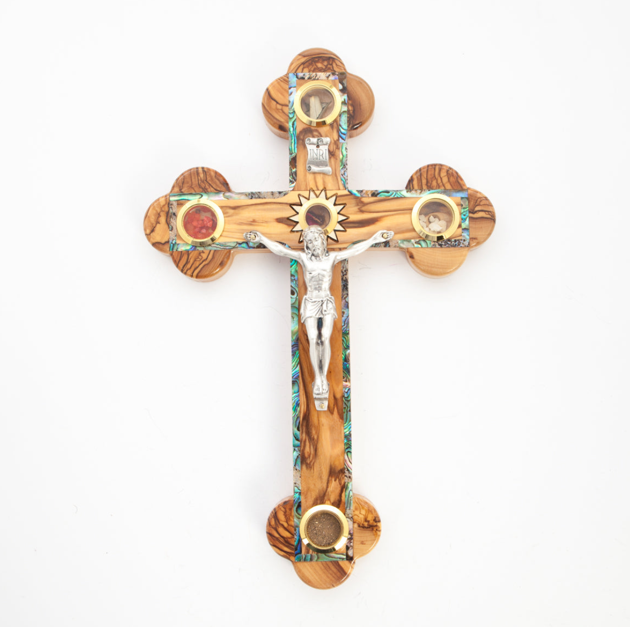 Hand Made Holy Land Wall Crucifix, Catholic Crucifix Cross Wall Décor, Holy Wooden Cross, shops Olive Wood with Mother of pearl and Holy Relics