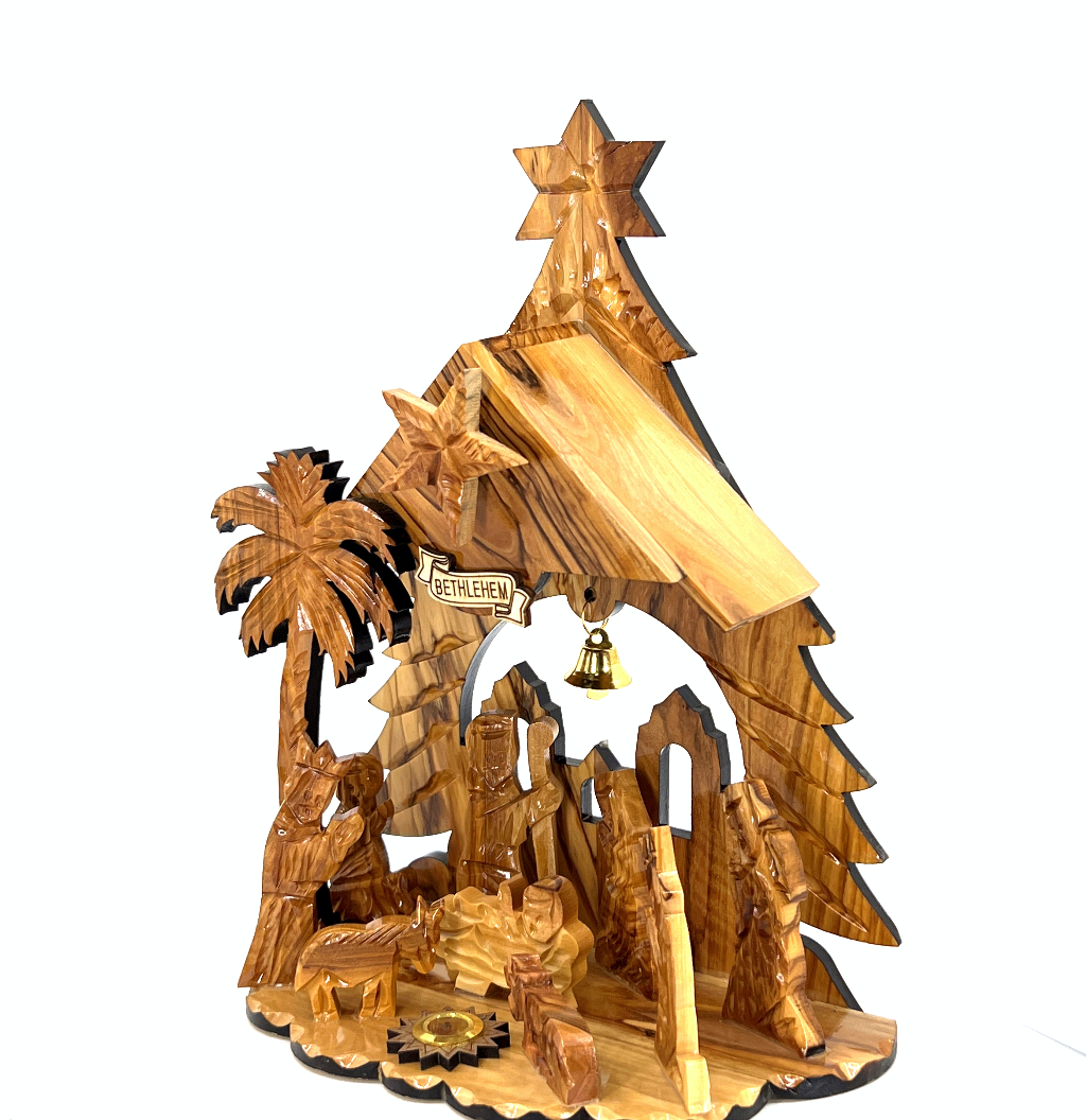 Music Playing Nativity Scene Holy Land Olive Wood