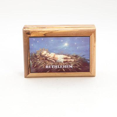 Nativity scene Printed Hand Carved Olive Wood Box (Bethlehem)