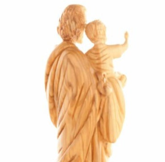Saint Joseph Holding The Holy Child Jesus Christ | Olive Wood Hand Carved Statue From Holy Land