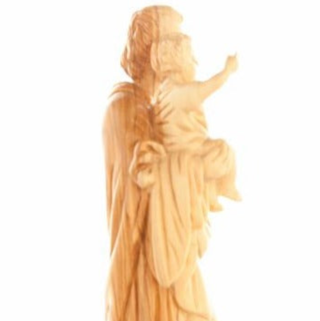 Joseph Holding Jesus Christ Olive Wood Hand Carved Statue From Holy Land